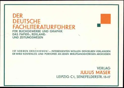 601279 | dekorative Werbung für Fachliteratur, Druck, Papier, Reklame, Graphik, Verlag Mäser  | Leipzig (O - 7010), -,