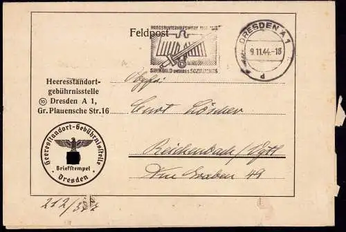 601284 | Dienstbrief, Feldpost der Heeresstandortgebührenstelle, Erh.3, gelocht  | Dresden (O - 8010), -,