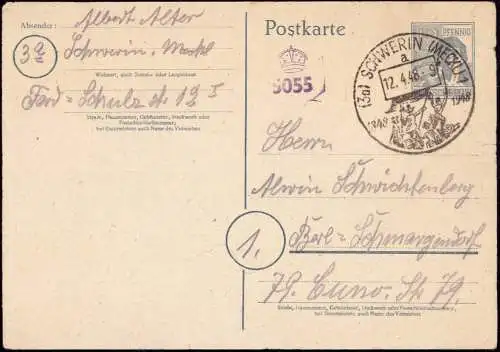 601286 | Zensur, Stempel 5055, Britische Postüberwachung für Briefe aus der SBZ | Schwerin (O 2750), Berlin (W 1000)