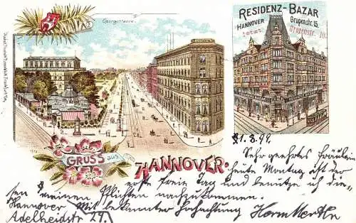 601336 | Lithographie Adressänderung Residenz Bazar, Grupenstrasse 10  | Hannover (W - 3000), -,