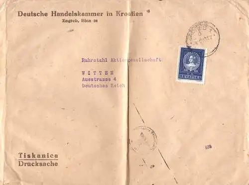 601338 | Drucksache Deutsche Handelskammer Zagreb, Kroatien, mit Zensur der Gestapo, Geiheime Staatspolizei ca. 24x17cm