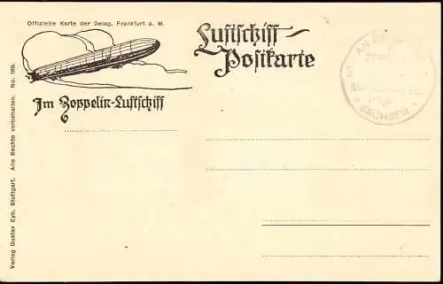 601449 | Ansichtskkarte mit blanko Abschlag des Bordstempel des Luftschiff Sachsen, Zeppelin, Delag  | Baden-Baden (W