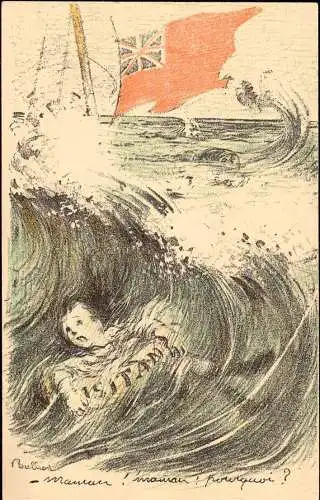 601463 | Französische Propaganda Karte 1. WK, zum Untergang der Lusitania, Schiff, U Boot | paris