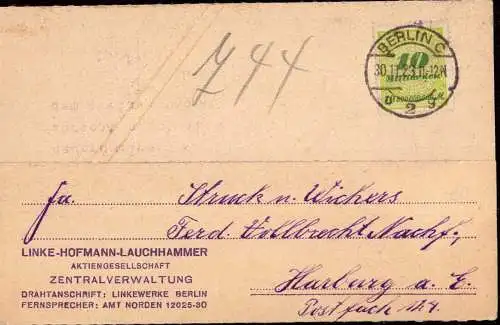 601465 | Inflation, Postkarte vom letzten Tag der Inlation 30.11.23, Deutsche Geschichte  | Berlin (W - 1000), -,