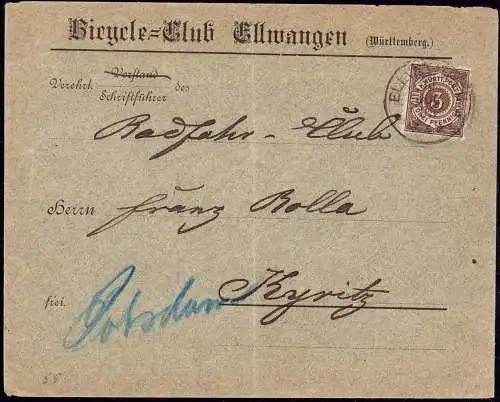 601478 | Fahrrad, dekorativer Brief (Erh. 3,Knick) Absender Bicycle-Club  | Ellwangen (W - 7090), -,