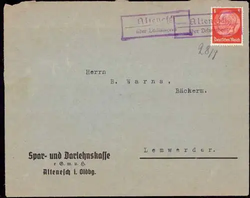 601479 | Posthilfsstelle Altenesch, Brief wurde vom Landbriefträger auf der Tour zugestellt. | Delmenhorst, Lemwerder