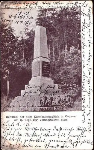 601495 | Ansichtskarte Ortsansicht Denkmal Eisenbahn Unglück, Sammlungsauflösung  | Oederan (O - 9388), -,
