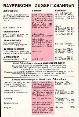 601544 | Fahrplan der Zugspitzbahn, Berge, Eisenbahn  | Garmisch-Partenkirchen (W - 8100), Grainau (W - 8104),