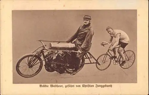 601676 | Ansichtskarte Fahrrad, Motorrad, Radsport, Steher, Motor-paced racing, Christian Junggeburth  | -, -,