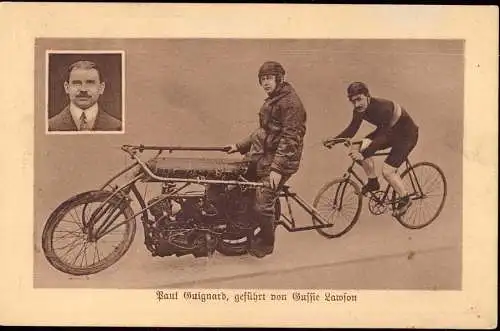 601686 | Ansichtskarte Fahrrad, Motorrad, Radsport, Steher, Motor-paced racing, Paul Guignard  | -, -,