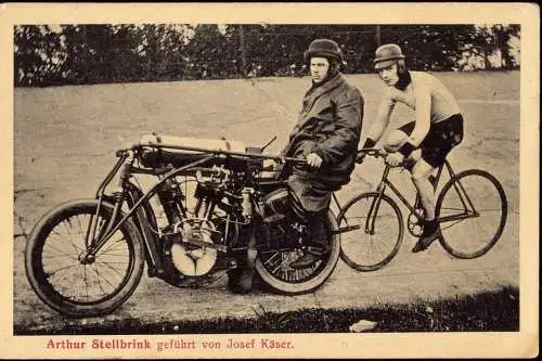 601695 | Ansichtskarte Fahrrad, Motorrad, Radsport, Steher, Motor-paced racing, Arthur Stellbrink  |