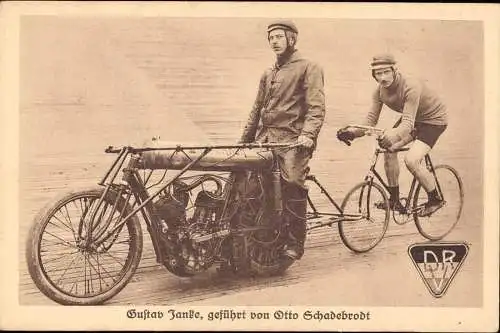 601696 | Ansichtskarte Fahrrad, Motorrad, Radsport, Steher, Motor-paced racing, Gustav Janke  |