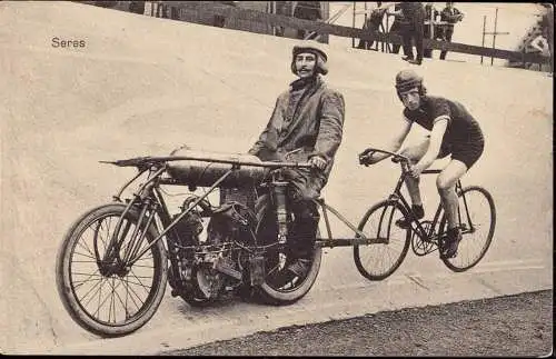 601698 | Ansichtskarte Fahrrad, Motorrad, Radsport, Steher, Motor-paced racing, Seres  |