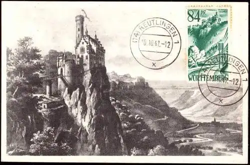 601706 | seltene Maximumkarte, Französische Zone Württemberg 84 Pfg. Schloss Lichtenstein | Reutlingen (W 7410)