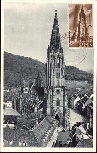601707 | seltene Maximumkarte, Französische Zone Baden, 1 Mark Freiburger Münster  | Freiburg (W - 7800), -,