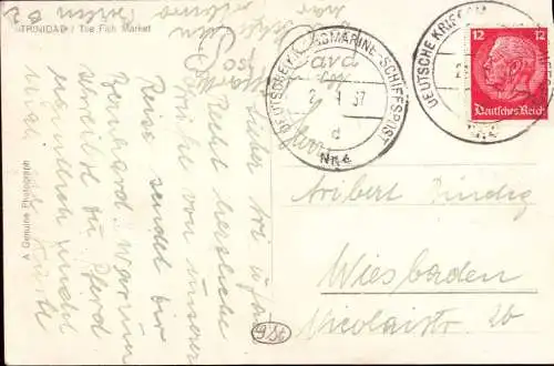601709 | Deutsche Kriegsmarine Schiffspost 1937, Nr. 4."Schlesien", aus Trinidat BWI  |