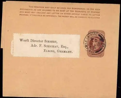 601716 | Newcastle on Tyne, Postal Stationary, Wrapper, Streifband mit Firmenlochung Perfin  | -, -,