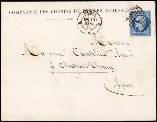 601717 | Brief der Direktion der Compagnie des Chemins de Fer des Ardennes, Chateau Chieny, Aisne, Eisenbahn | Paris