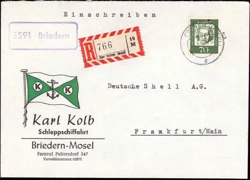601719 | dekorativer Brief der Firma Karl Kolb, Schleppschifffahrt, Binnenschiff, Posthilfsstelle  | Briedern, Cochem
