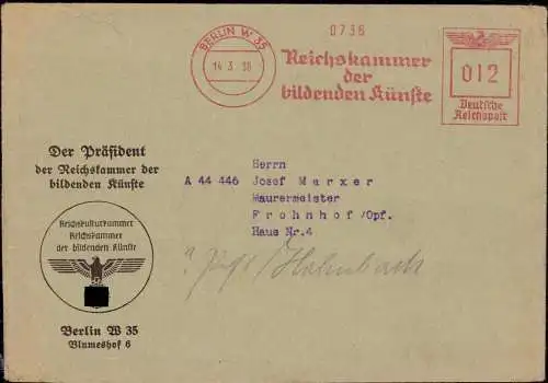 601726 | Brief der Reichskammer der bildenden Künste, Theater, Musik, Tanz, Literatur  | Berlin (W - 1000), -,