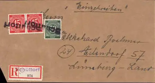 601727 | ca. 1946, Briefausschnitt, Einschreiben mit Notstempel | Schüttorf (W 4443)