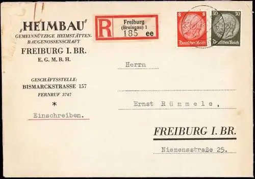 601729 | Brief der Heimbau, gemeinnützige Heimstätten Baugenossenchaft, Architektur  | Freiburg (W - 7800), -,