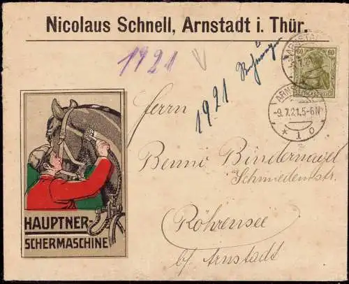 601736 | dekorativer Brief mit Werbung der Firma Haupner Schermaschinen, Nicolaus Schnell, Erh. 3, ca 4cm Riss  | Arnsta