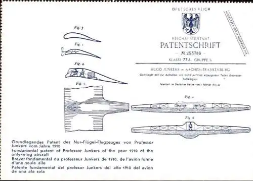 601753 | Flugzeug, Luftfahrt, seltene Werbekarte Junkers, Patent  | Dessau (O - 4500), -,