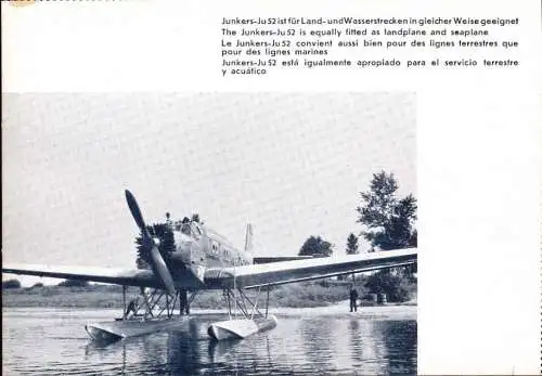 601765 | Flugzeug, Luftfahrt, seltene Werbekarte Junkers, Wasserflugzeug  | Dessau (O - 4500), -,