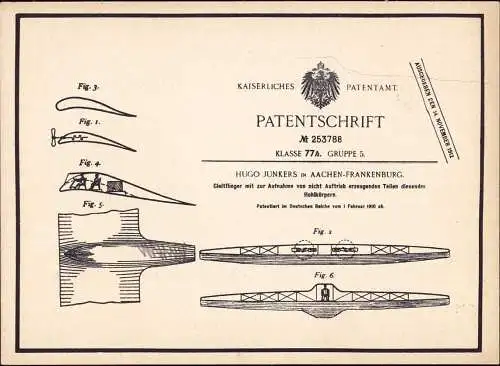 601768 | Flugzeug, Luftfahrt, seltene Werbekarte Junkers, Patent  | Dessau (O - 4500), -,