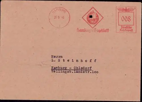 601801 | Propaganda 2. WK, Freistempel Brief des Hamburger Tageblatt, Kogge  | Hamburg (W - 2000), -,