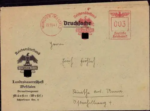 601808 | Propaganda 2. WK., Brief mit Freistempel des Reichsnährstand, Landesbauernschaft Westfalen  | Münster (W - 4400