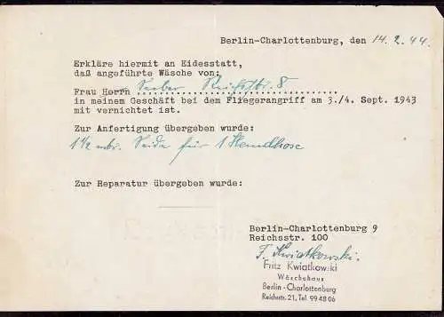 601816 | Luftkrieg, Fliegerangriff am 3./4. Sep. 1943. Bombenkrieg | Charlottenburg ; Berlin (W 1000)