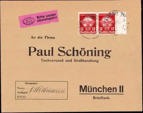 601823 | Reichsberufswettkampf, Brief mit Mehrfachfrankatur und Bogenrand (Mi.. Nr. 690, € 22,-)  | München (O - 5301),