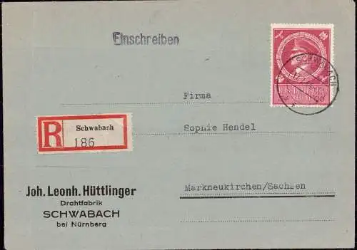 601832 | dekorativer Brief der Drahtfabrik Joh. Leonhard Hüttlinger | Schwabach (W 8540), Markneukirchen (O 9659)