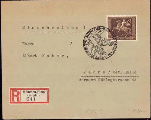 601834 | 31.7.38, Das Braune Band mit Sonderstempel und Sondereinschreibzettel | München (O 5301)