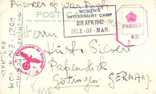 601835 | seltene Kriegsgefangenenpost POW aus dem Lager für Frauen in Port Erin auf der Isle of Man  |