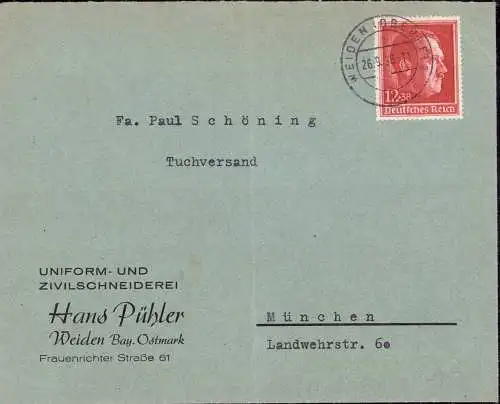 601839 | Brief der Uniform und Zivilschneiderei Hans Pühler  | Weiden (W - 8480), -,