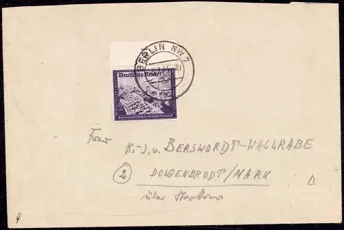 601842 | 1944, Brief, frankiert mit EF der 24 Pfg. Postkameradschaft (35,-) vom Bogenrand, R.S. Klappe fehlt  | Berlin (