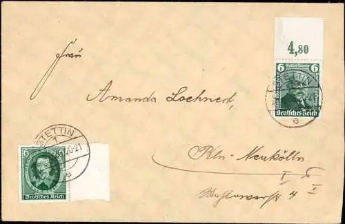 601845 | Brief frankiert mit Sondermarken vom Bogenrand  | Stettin (Stettin Stadt Pommern), -,