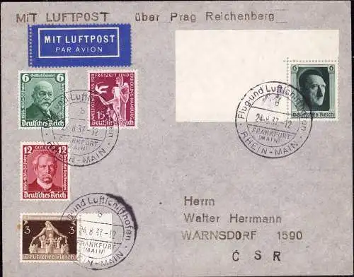 601849 | Buntfrankatur mit Blockmarke per Luftpost ins Sudetenland  | Frankfurt (O - 1200), -,