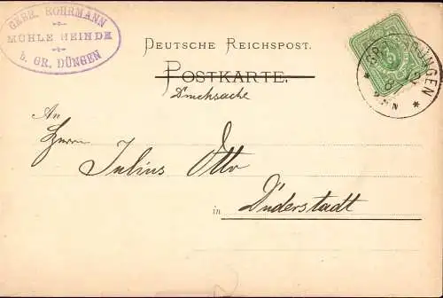 601858 | Vorläufer 1887, Vertreterkarte der Mühle Heinde, Gebr. Rohrmann in Gross Düngen | Bad Salzdetfurth (W 3202)