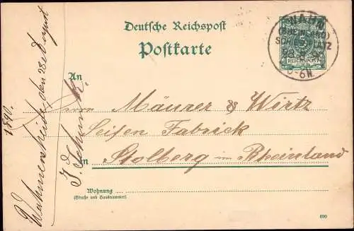 601869 | Militaria 1890, Postkarte mit Stempel des Schiessplatz  | Wahn (W - 5000), Köln (W - 5000),
