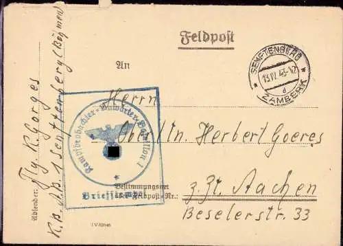 601892 | Feldpostbrief Kampfbeobachter Anwärter Bataillon Senftenberg (Böhmen) Zamberk  | -, -,
