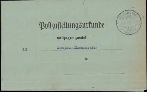 601896 | Postzustellungsurkunde 1920  | Kühnhaide (O - 9341), -,