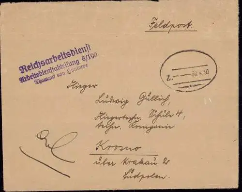 601898 | Saargebiet, Brief mit aptierten Bahnpoststempel aus dem RAD Lager 6/190 Düppenweiler / Saar | Lebach (W 6610)