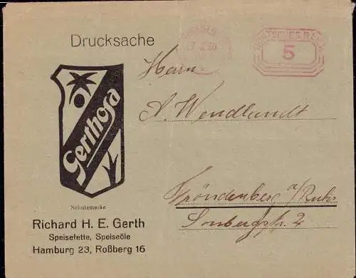 601899 | Brief 1930, mit dekorativer Werbung für Gerthosa Speiisefette der Firma H. E. Gerth | Hamburg (W 2000)