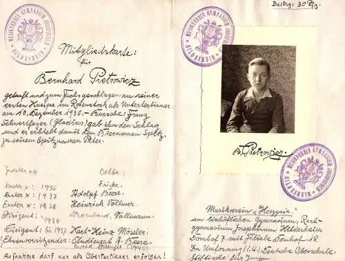 601909 | Ausweis und Foto  des Musikverein Gymasium Josephinum  | Hildesheim (W - 3200), -,