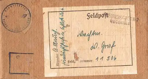 601910 | Päckchenausschnitt, Feldpost 2. WK, seltener 2 Zeilen Grobsendungsstempel  | Friedrichshafen (W - 7990), -,