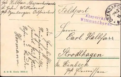 601915 | Feldpost 1. WK. Absperrkommando Wittmundhaven, Ogenbargen, Marine  | Aurich (W - 2960), -,